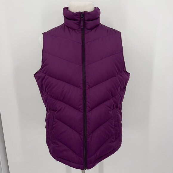 Lands' End Women's Purple Puffer Vest Size L/T 14-16 Down Zipper Closure - Picture 2 of 5